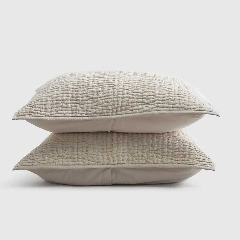 NWOT QUINCE European Linen Cotton Stitch Sham Set King Natural 6088